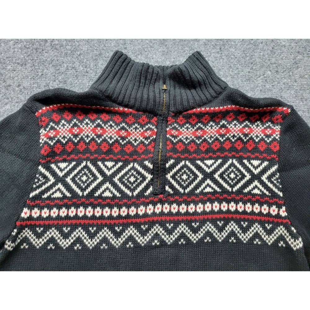 Chaps Boys XL 18-20 Black Fair Isle Quarter Zip Cotton Sweater 333165276